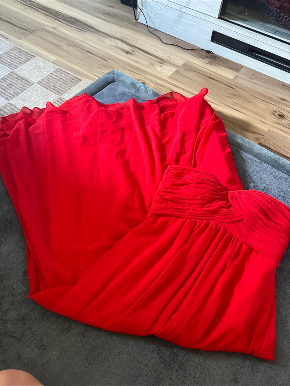 Red Strapless Evening Dress - Elegant Ruched Bodice